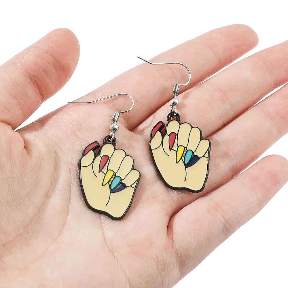 Metal Color: BROWN, Ships From: CHINA - Trend TV Wednesday Addams Earrings Cosplay Props Thing Hand Letter W Pendant Ear Drop Earrings for Women Jewelry Accessories
