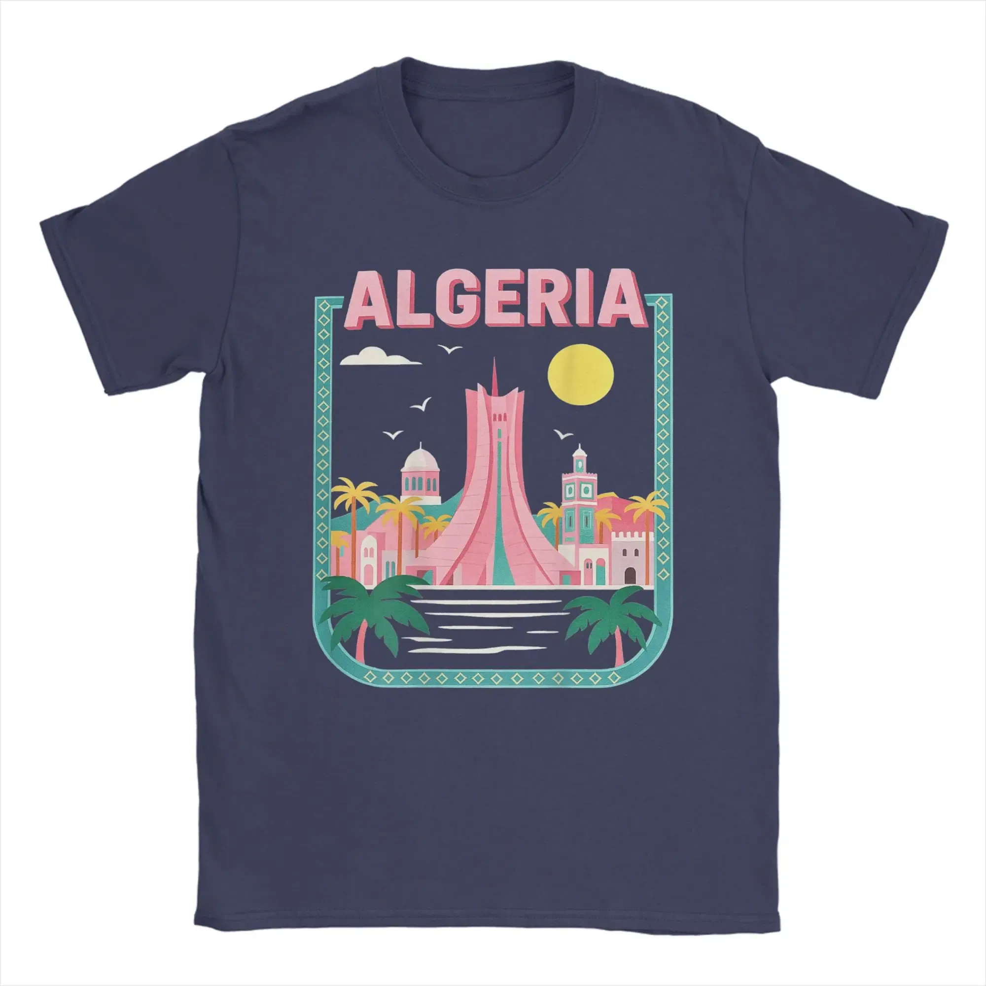 Color: Navy Blue, Size: M - Men Algeria DZ City Algerian T Shirts Africa Arab Pure Cotton Clothes Hipster Short Sleeve Crewneck Tees Gift Idea T-Shirt