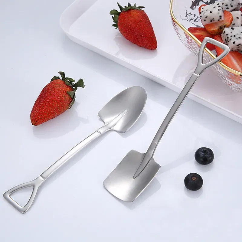 Color: Light Grey, Ships From: CHINA - 2021 stainless steel spade spoon coffee stirring spoon eating watermelon dessert ice cream fruit salad spoon teaspoon