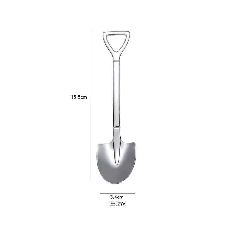 Color: Light Grey, Ships From: CHINA - 2021 stainless steel spade spoon coffee stirring spoon eating watermelon dessert ice cream fruit salad spoon teaspoon