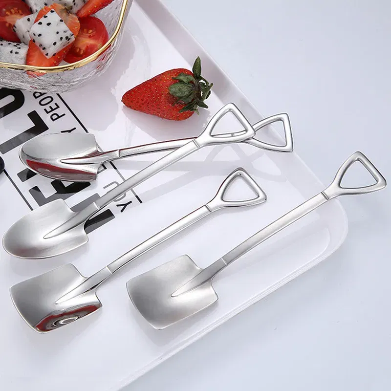 Color: Light Grey, Ships From: CHINA - 2021 stainless steel spade spoon coffee stirring spoon eating watermelon dessert ice cream fruit salad spoon teaspoon