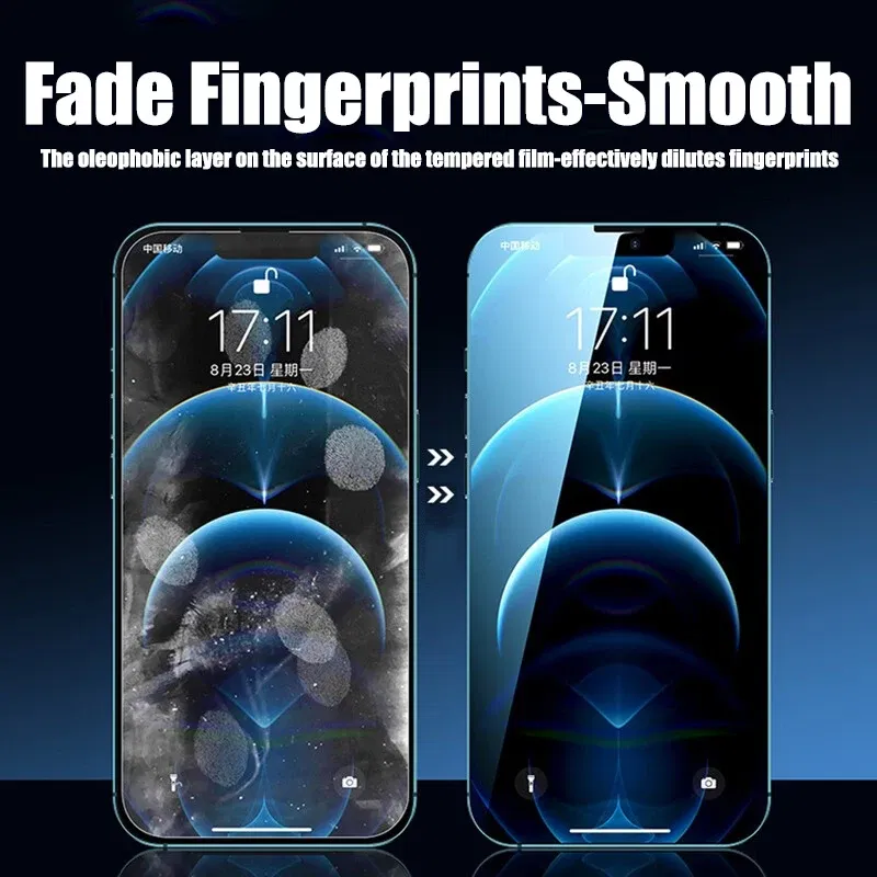 Color: Dark Grey, Bundle: 4 pieces - 4PCS Tempered Glass For iPhone 15 Pro Max 14 Pro 11 12 13 14 PRO MAX Screen Protector Glass For iPhone 15 14 Plus 13 12 Mini