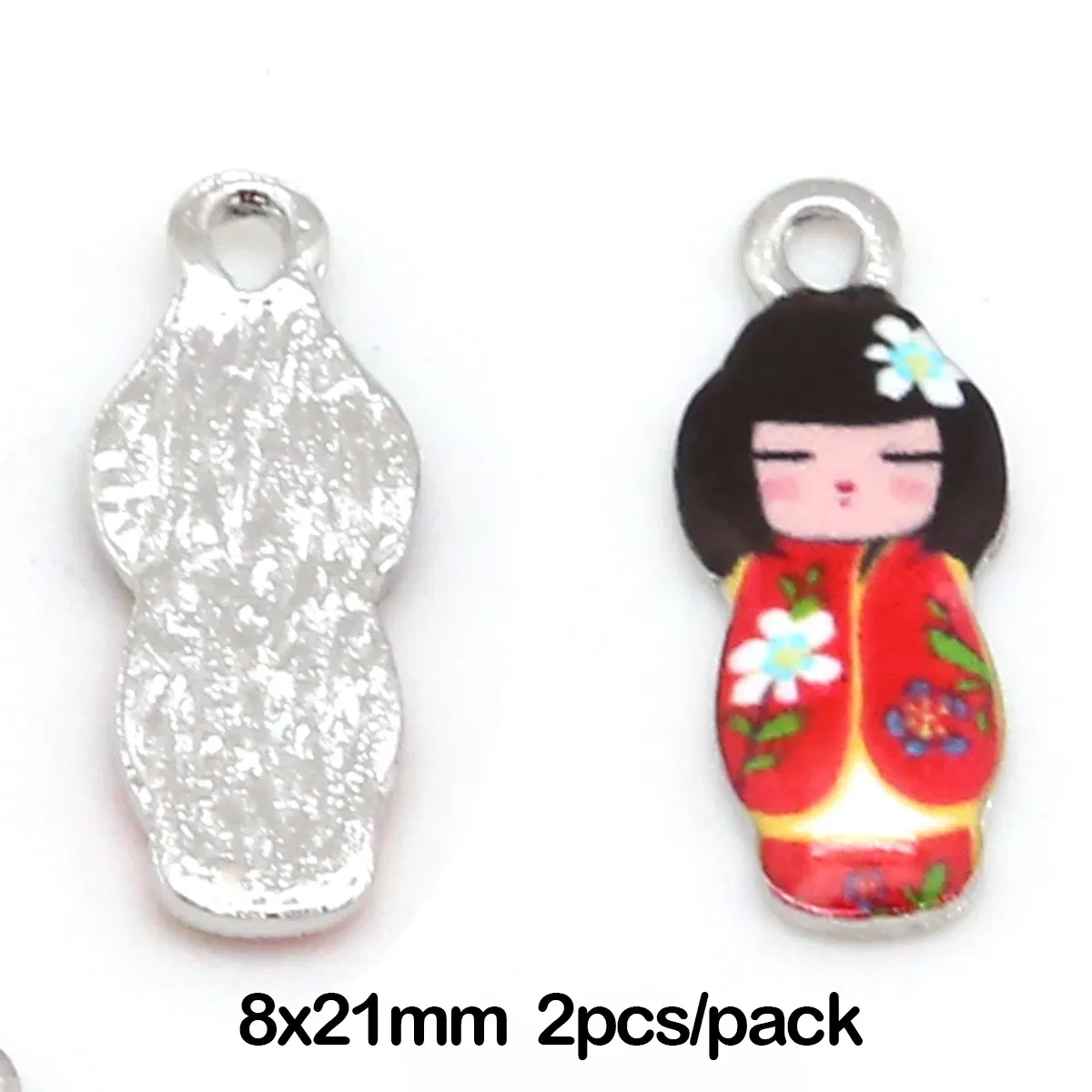 Metal color: Orange - New Arrival Necklace Pendant Japanese Doll Enamel Charms 2-4pcs 8x21mm Electroplating Plated Rhodium Used For Jewelry Accessory