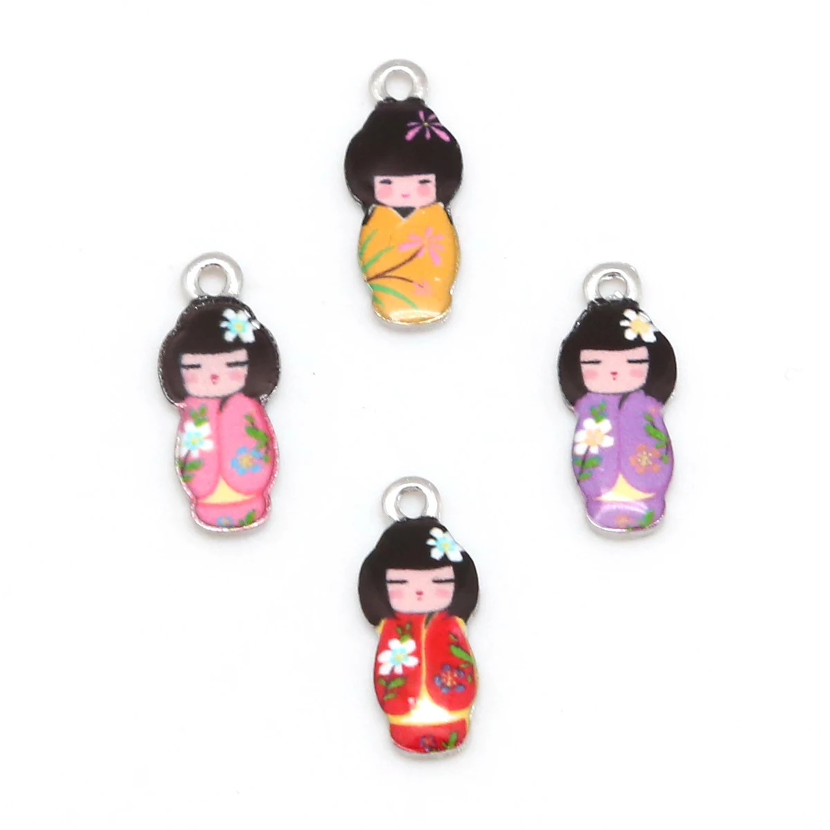 Metal color: Orange - New Arrival Necklace Pendant Japanese Doll Enamel Charms 2-4pcs 8x21mm Electroplating Plated Rhodium Used For Jewelry Accessory