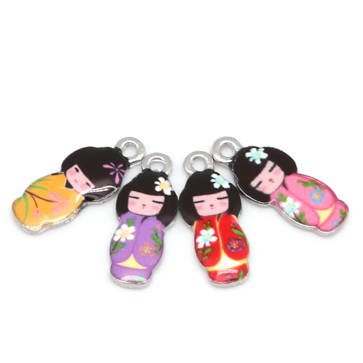 Metal color: Orange - New Arrival Necklace Pendant Japanese Doll Enamel Charms 2-4pcs 8x21mm Electroplating Plated Rhodium Used For Jewelry Accessory