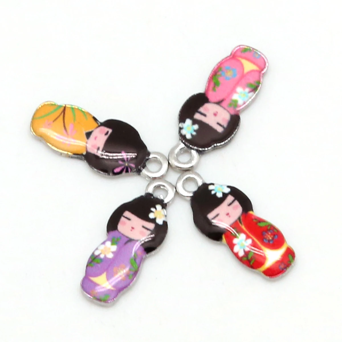 Metal color: Orange - New Arrival Necklace Pendant Japanese Doll Enamel Charms 2-4pcs 8x21mm Electroplating Plated Rhodium Used For Jewelry Accessory