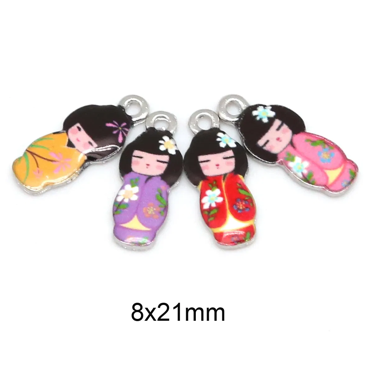 Metal color: Orange - New Arrival Necklace Pendant Japanese Doll Enamel Charms 2-4pcs 8x21mm Electroplating Plated Rhodium Used For Jewelry Accessory
