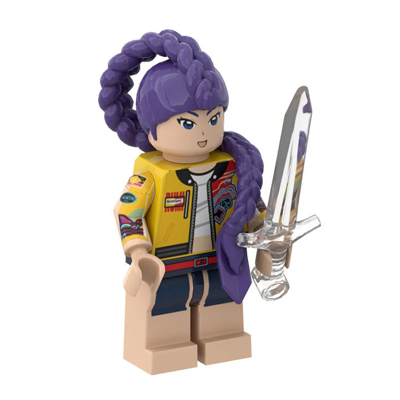Color: PURPLE - New KPOP Demon Hunters Cartoon Doll Building Blocks Kawaii Mini Action Figure Head Assembly Toys Child Educational Toys Gift
