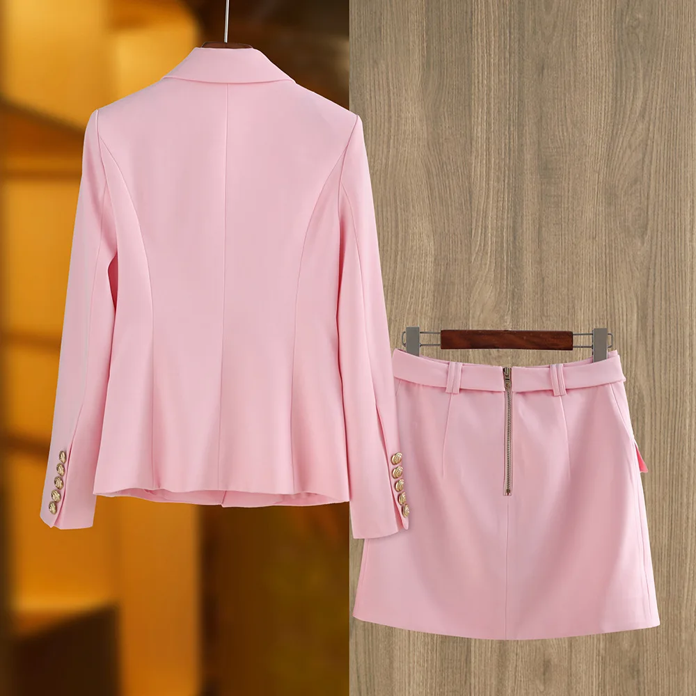 Color: WHITE, Size: XL, Ships From: CN - New Arrival Elegant Style Lady Office Work Suit Double-breasted Long Sleeve Fitted Blazer A-line Pencil Mini Skirt Women 2Pcs