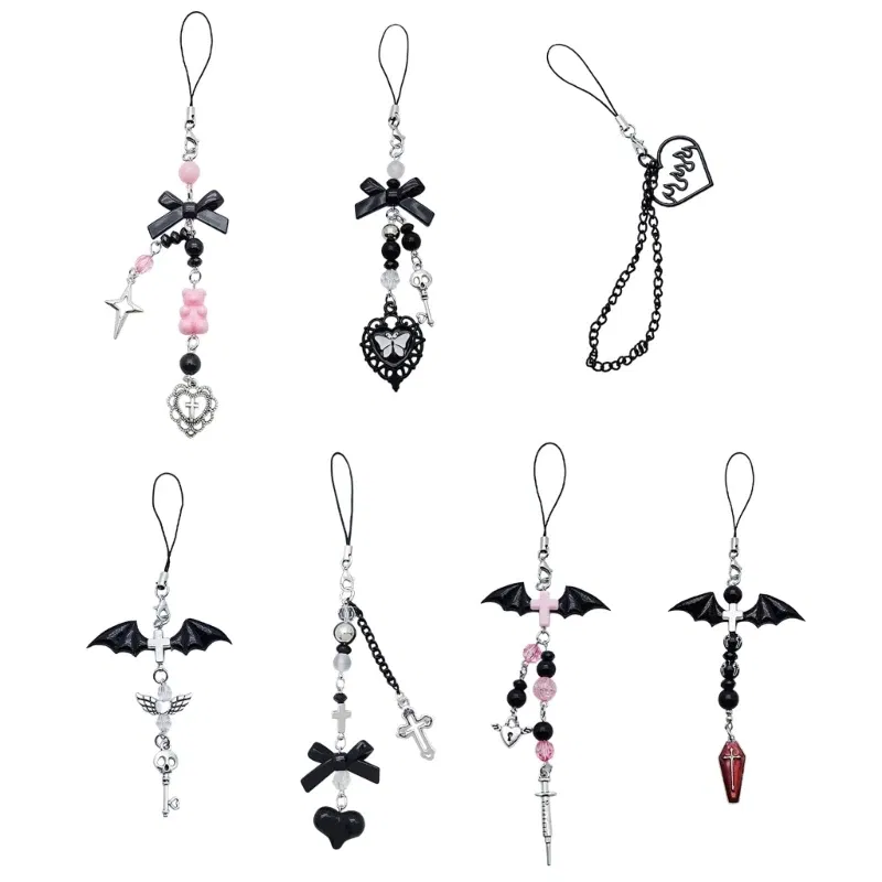 Color: Orange - Goth Y2K Phone Charm Pendant Kawaii-Key Chain For Bag Cute Accessory Women Guitar Strap Lanyard Beaded Keychain Pendant