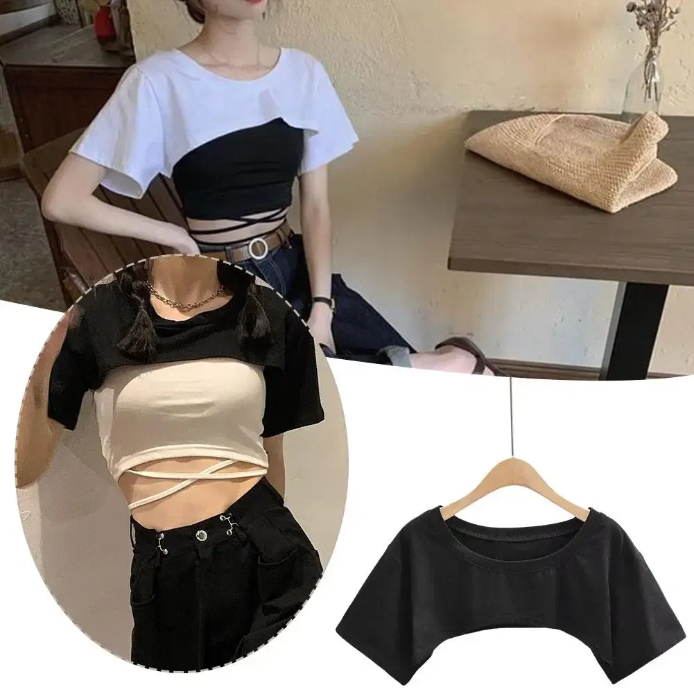 Solid White Loose Cropped Top Harajuku Sexy O Neck T Womens Streetwear y2k Sleeve Tee Vintage Shirt Casual Wear Short Ladie S2V3