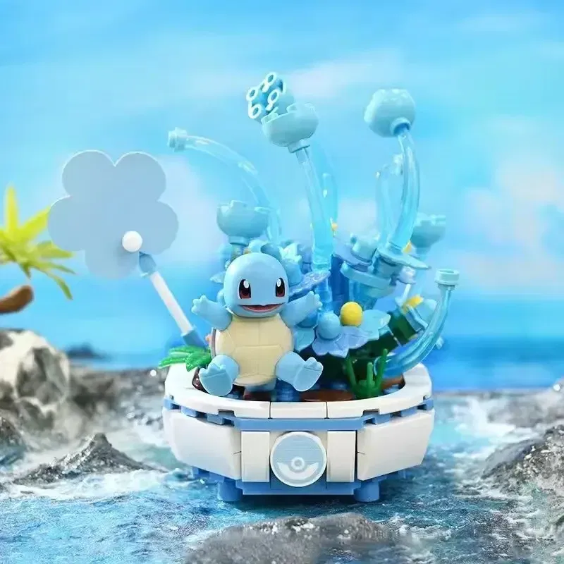 Color: Red - New Pokemon Building Block Pikachu Charmander Squirtle Model Toy Home Decoration Plant Potted Flower Brick Girl Toy Kids Gift