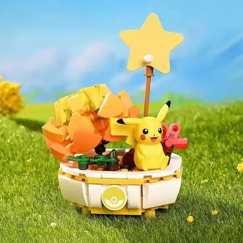 Color: Red - New Pokemon Building Block Pikachu Charmander Squirtle Model Toy Home Decoration Plant Potted Flower Brick Girl Toy Kids Gift