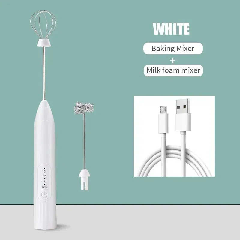 Color: Light Grey - 2 in 1 USB Rechargeable Electric Egg Beater Whisk Coffee Mixer Double Heads Milk Frothers Baking Stirrer Kitchen Gadgets
