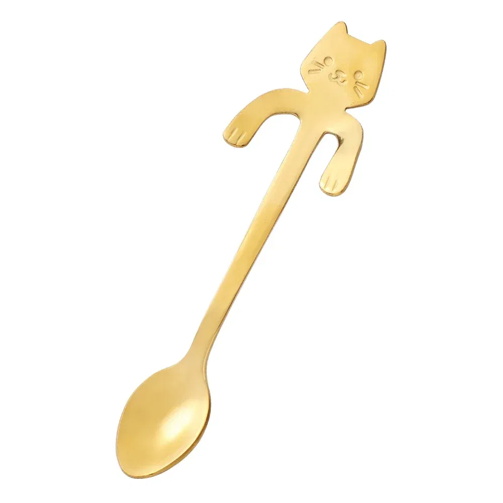 Color: Red - Stainless Steel Coffee Spoon Lovely Cute Cat Shape Teaspoon Dessert Snack Scoop Ice Cream Mini Spoons Tableware Kitchen Tools