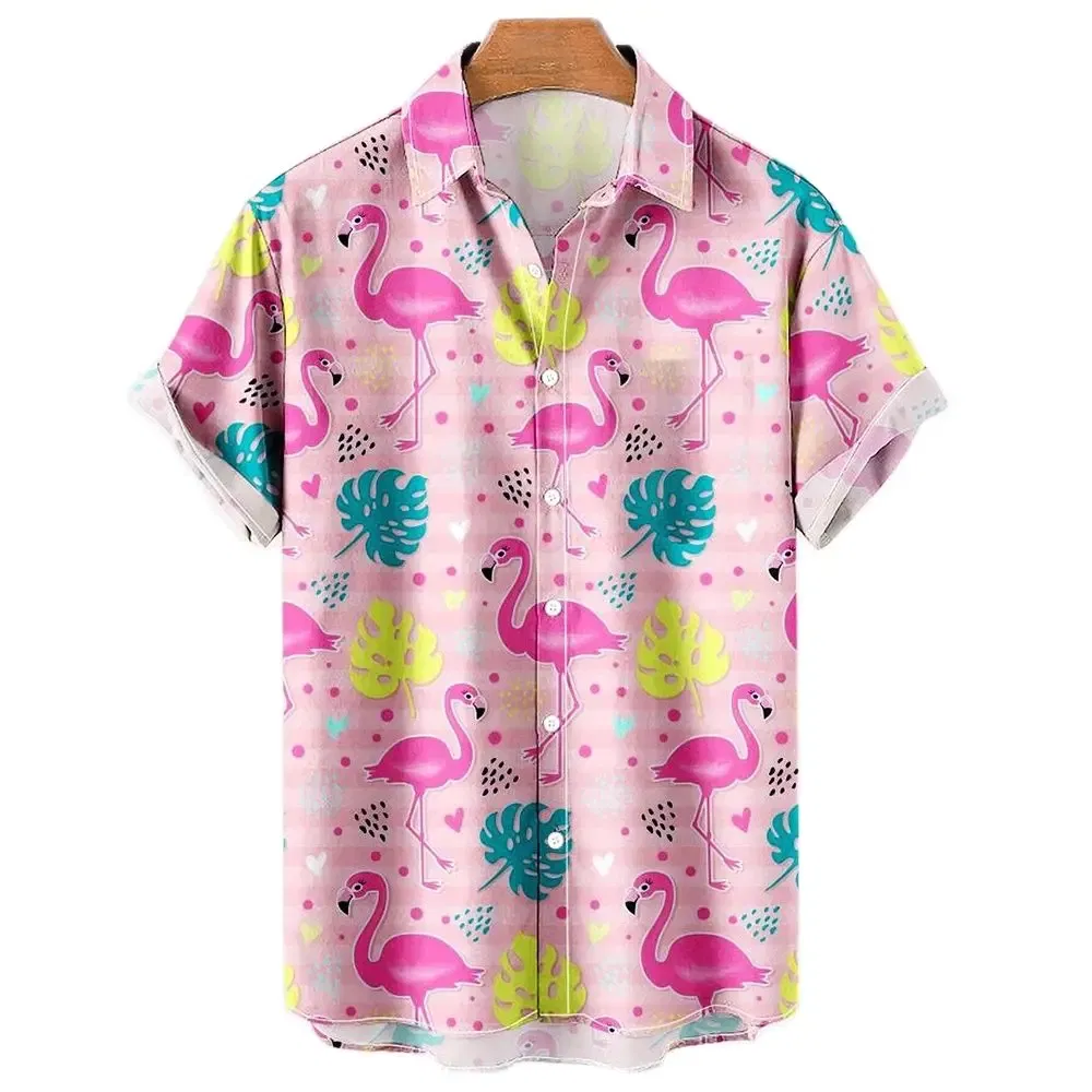 Color: Pink, Size: S - Duck 3d Print Shirts Men Fashion Hawaiian Shirt Short Sleeve Casual Beach Shirts Boys Single-Breasted Blouse Men's Clothing