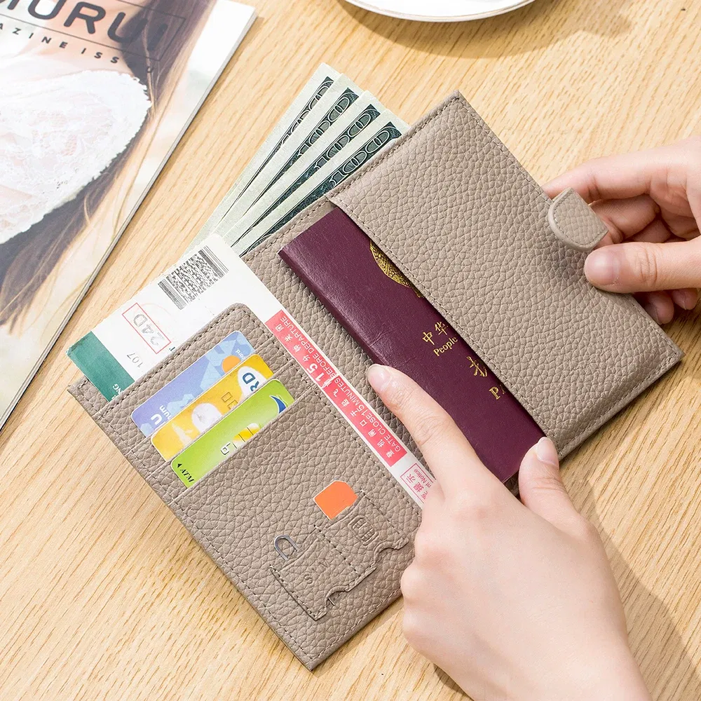 Color: Red - Genuine Cow Leather Passport Holder Travel Wallet with Zipper Pocket Card Holder RFID Blocking Bifold Wallet for Men and Women