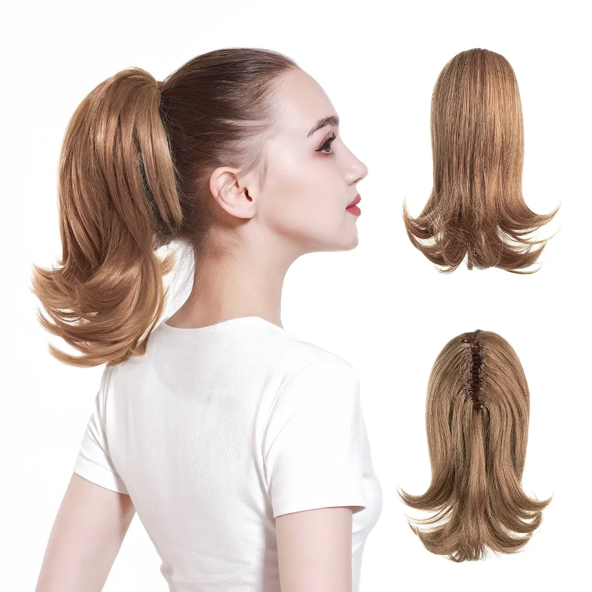 Color: NC/4HL, Stretched Length: 12inches - Synthetic Claw Clip In Ponytail Hair Extensions Hairpiece Horse Tail Fake Hair Wavy Blonde False Pigtail With Elastic Band