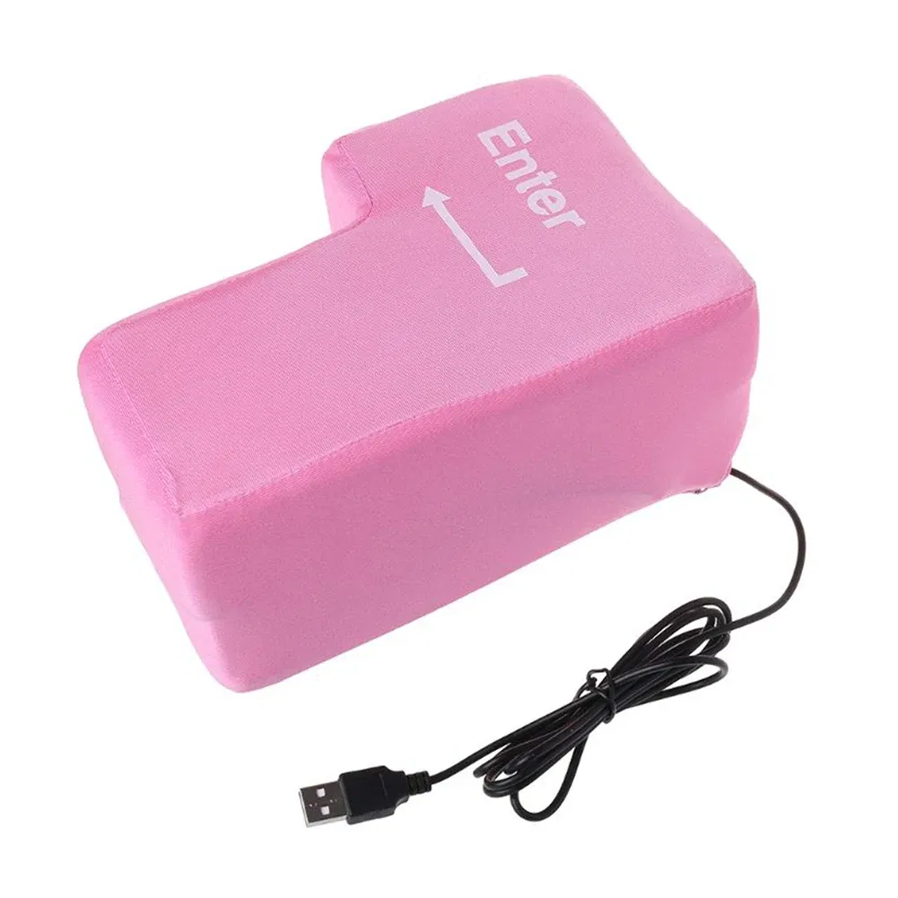 Color: Pink - Anti-Stress Computer Huge Enter Key Big Giant USB Keyboard Vent Button Pillow
