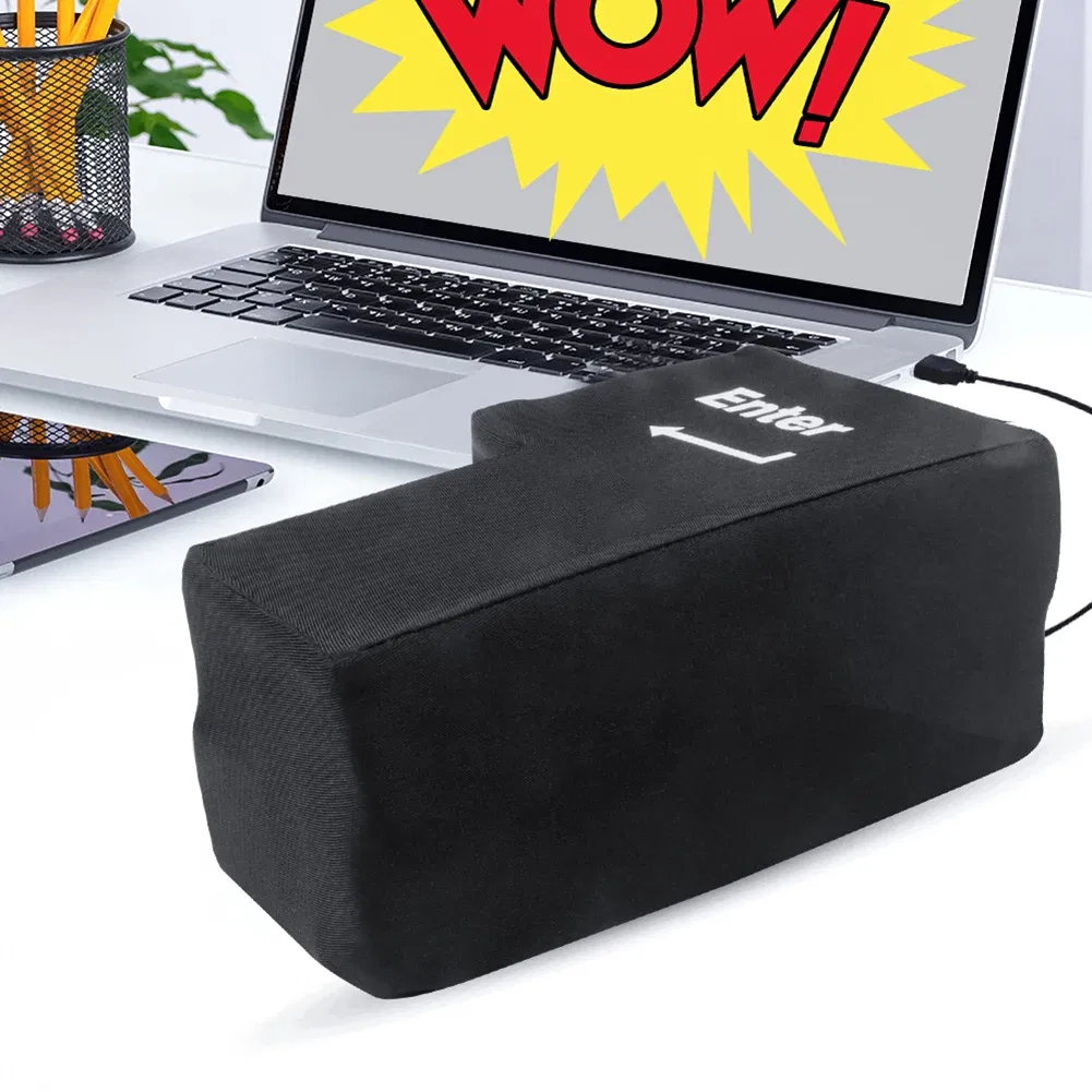 Color: Pink - Anti-Stress Computer Huge Enter Key Big Giant USB Keyboard Vent Button Pillow