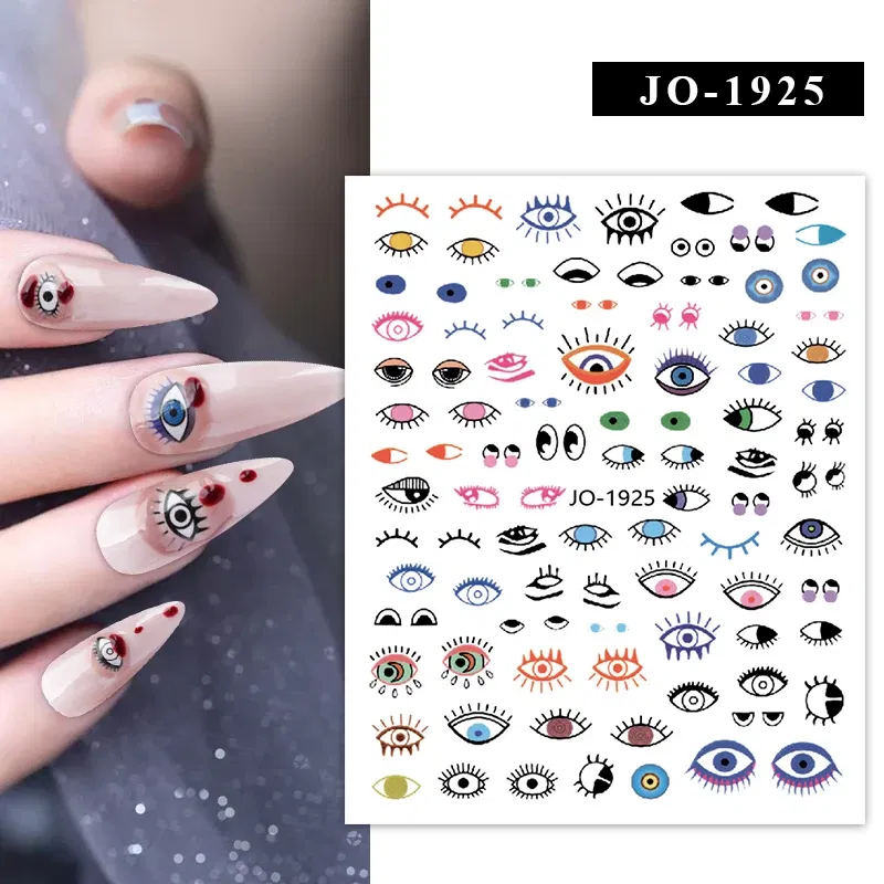 Color: Dark yellow - 1Pc Christmas Stickers Santa Claus Snowflake Decals Catoon Image Muti- Pattern New Year Halloween Nail Art Stickers for Manicure