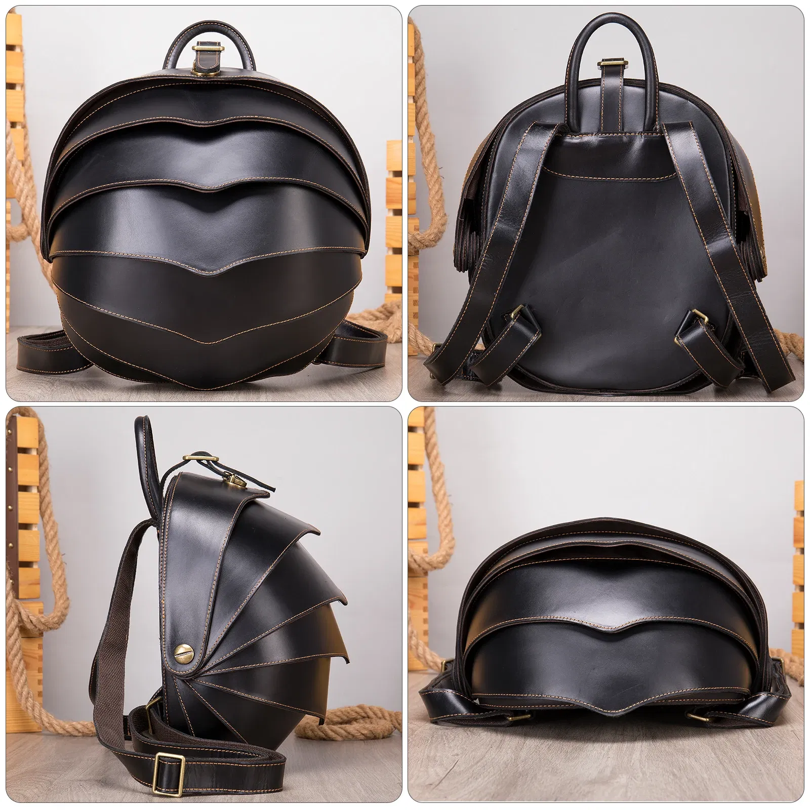Color: Brown - WESTAL Crazy Horse Leather Backpack for Woman Round Mini Schoolbag Backpack Purse Antitheft Rucksack Ladies Designer Backpacks