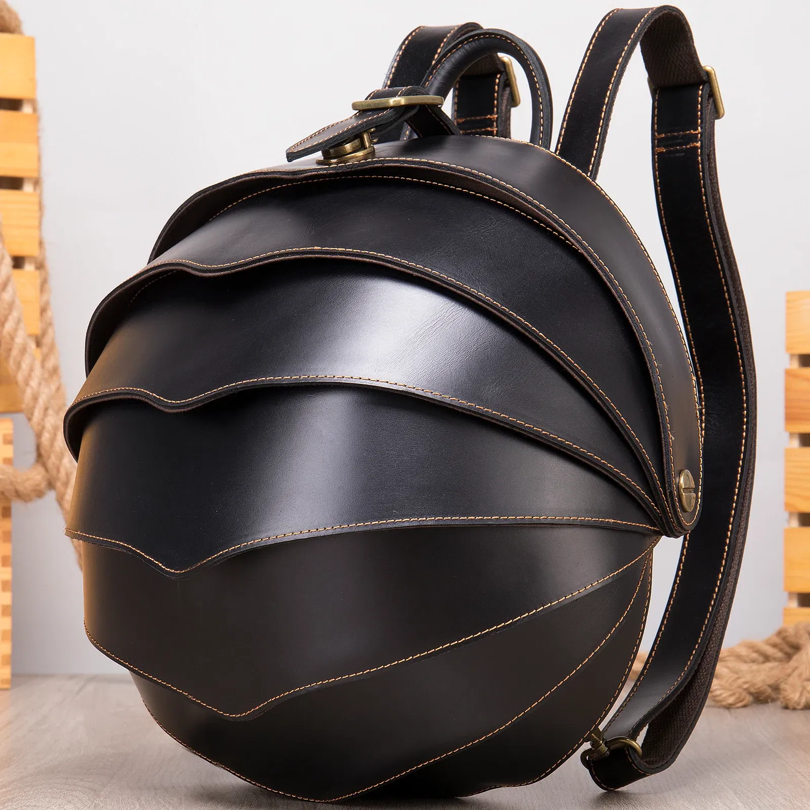 Color: Brown - WESTAL Crazy Horse Leather Backpack for Woman Round Mini Schoolbag Backpack Purse Antitheft Rucksack Ladies Designer Backpacks