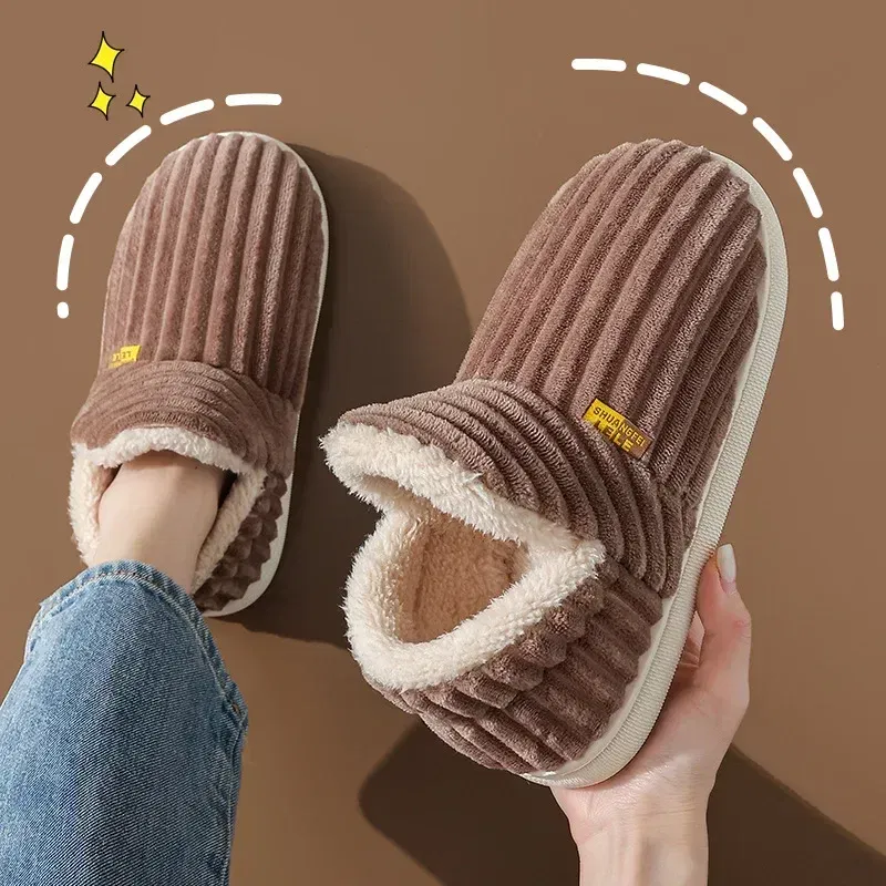 Color: SKY BLUE, Shoe Size: 40-41 - Winter Couple Style Concise Solid Color Wrap Heels Plush Slippers Non-slip Warm Flip Flops Women Men Home Casual Cotton Shoes