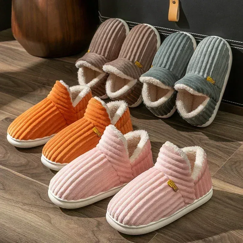 Color: SKY BLUE, Shoe Size: 40-41 - Winter Couple Style Concise Solid Color Wrap Heels Plush Slippers Non-slip Warm Flip Flops Women Men Home Casual Cotton Shoes