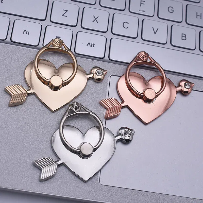 Color: WHITE - Mental Mobile Phone Ring Buckle Bracket Full Metal 360 Back Sticker One Arrow Through The Heart Love Phone Stand accessories