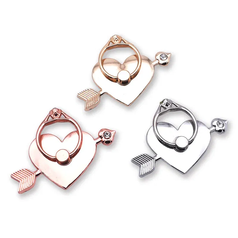 Color: WHITE - Mental Mobile Phone Ring Buckle Bracket Full Metal 360 Back Sticker One Arrow Through The Heart Love Phone Stand accessories
