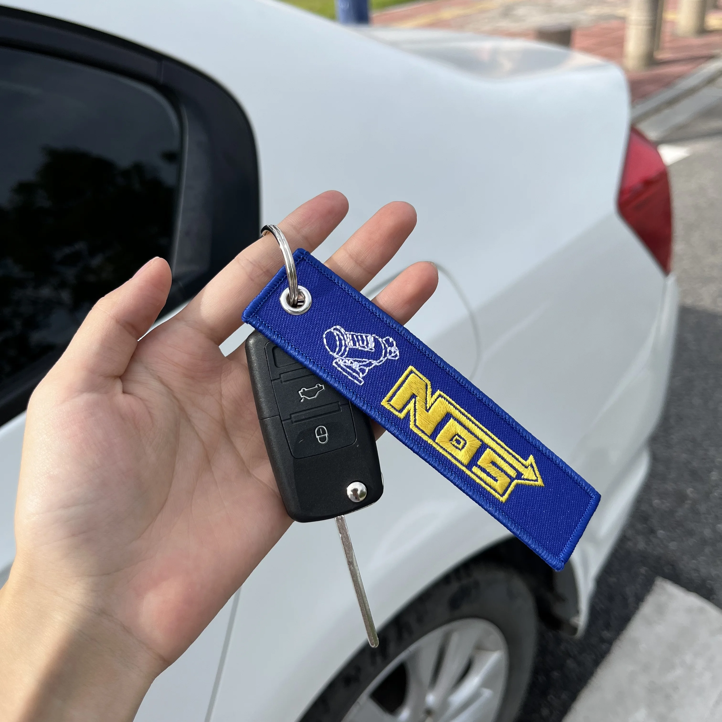 Color Name: Green - JDM HKS Keychain Embroidered Woven Personality Fashion Cloth ADVAN Key Chain Car Motorcycle Key Rings Key Holder Pendant Nos