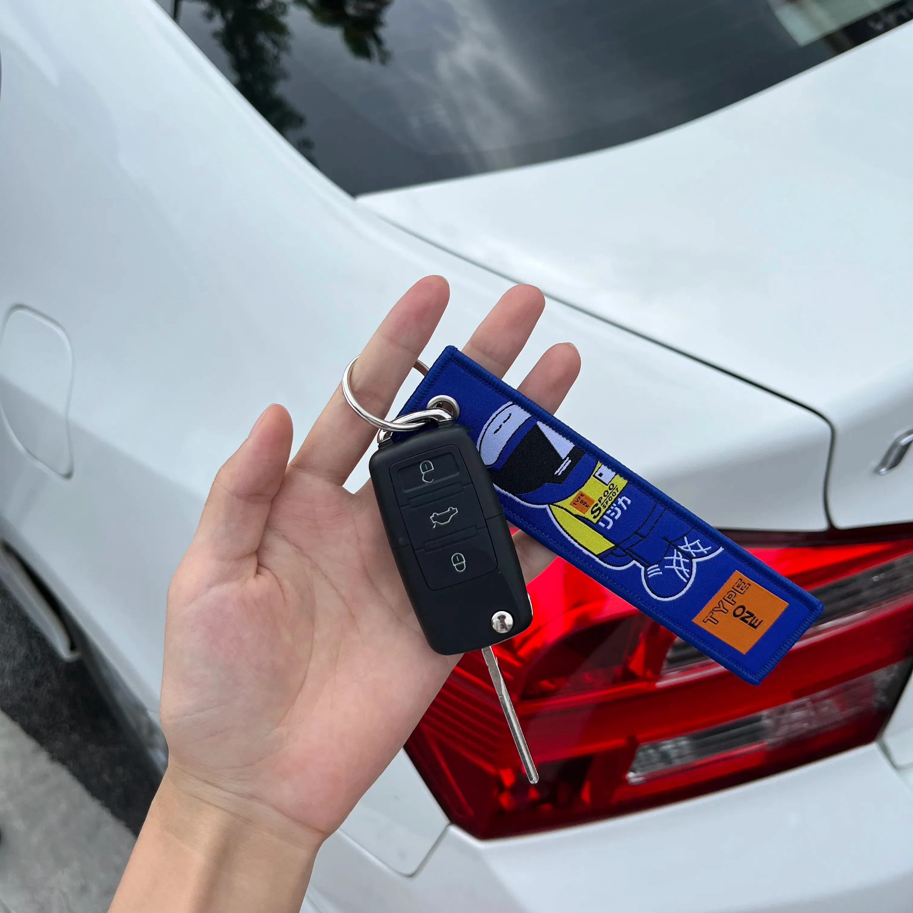 Color Name: Green - JDM HKS Keychain Embroidered Woven Personality Fashion Cloth ADVAN Key Chain Car Motorcycle Key Rings Key Holder Pendant Nos