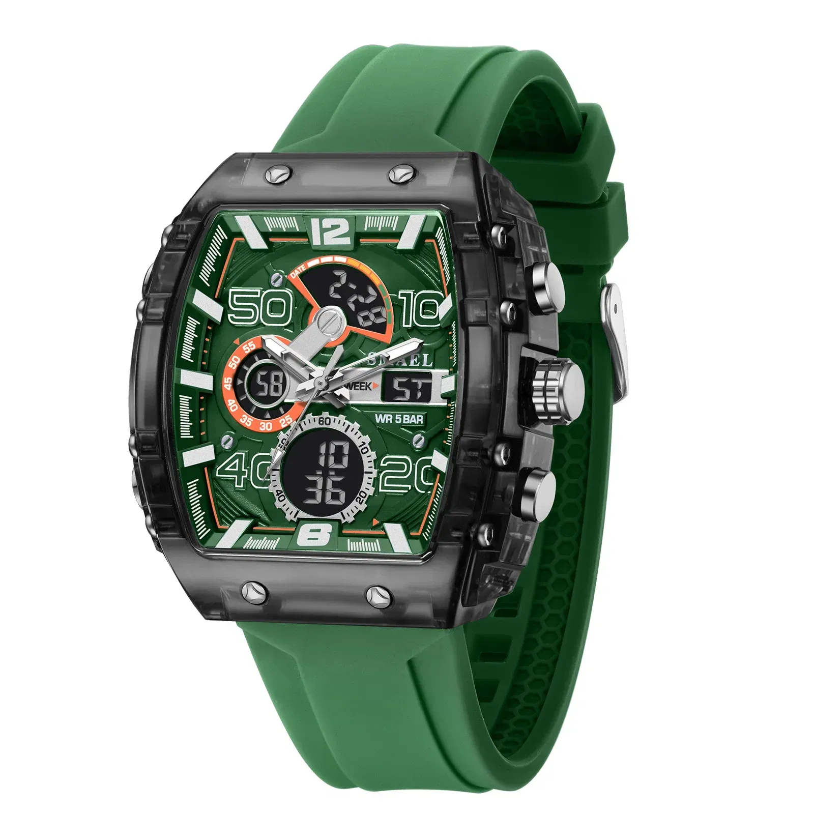 Color: Brown - SMAEL 8109 New Men's Watch Multifunctional Sports 50M Waterproof Dual Display LED Night Light Leisure Student Electronic Watch