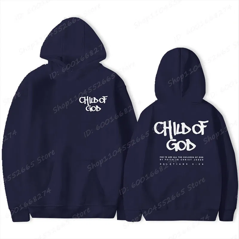 Color: DEEP BLUE, Size: L - I Am A God Child Letter Print Hoodies Christian God Sweatshirts Hooded Pullover Pray The Lord Sweatshirt Women's Clothing