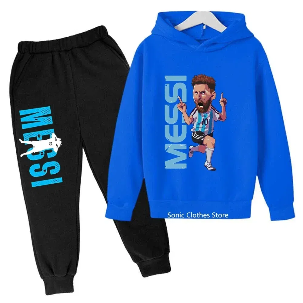 Color: Khaki, Kid Size: 2T - messi avatar printed children's clothing children's autumn and winter hoodies pants 2-piece casual boys and girls suits
