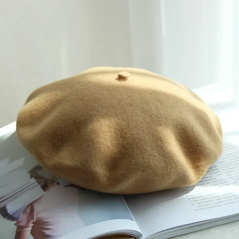 Color: Lavender, Hat Size: One Size - Wool Thick Berets Artist French Beret Women Painter Hat Girls Female Warm Walking Cap