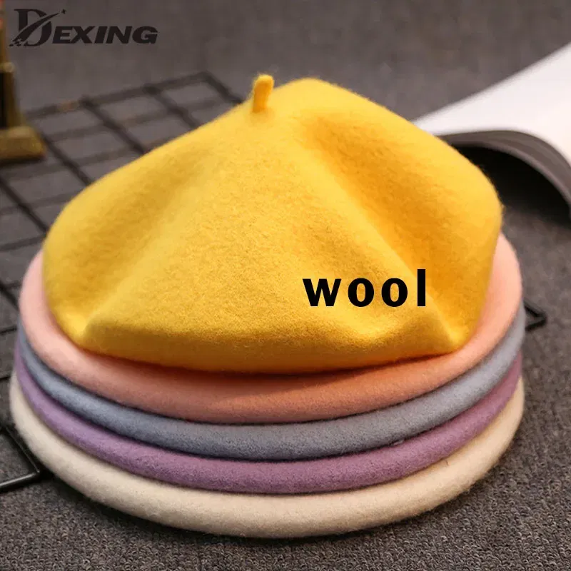 Color: Lavender, Hat Size: One Size - Wool Thick Berets Artist French Beret Women Painter Hat Girls Female Warm Walking Cap