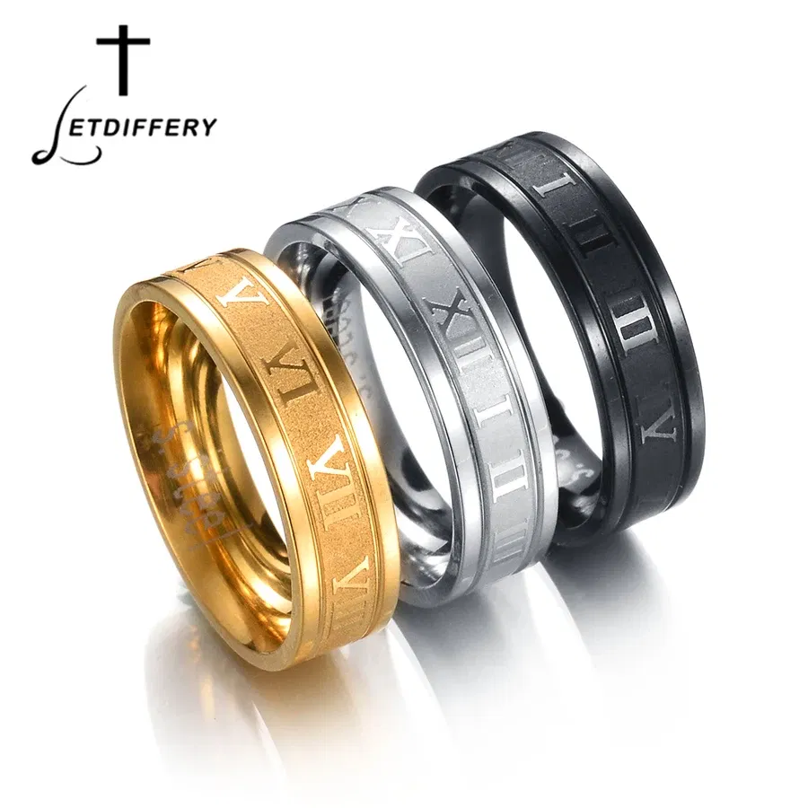 Main Stone Color: WHITE, Ring Size: 11.25 - Letdiffery 6mm Punk Roman Numerals Rings High Quality Stainless Steel Women Men Jewelry For Wholesale Dropshipping