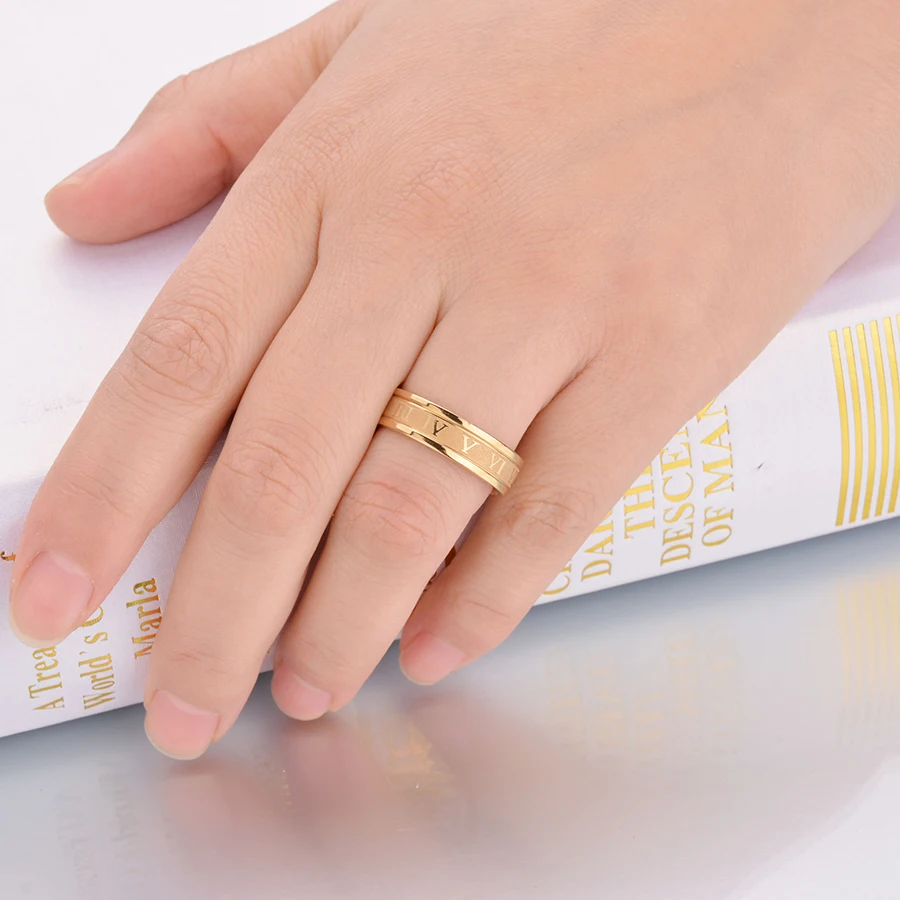 Main Stone Color: WHITE, Ring Size: 11.25 - Letdiffery 6mm Punk Roman Numerals Rings High Quality Stainless Steel Women Men Jewelry For Wholesale Dropshipping