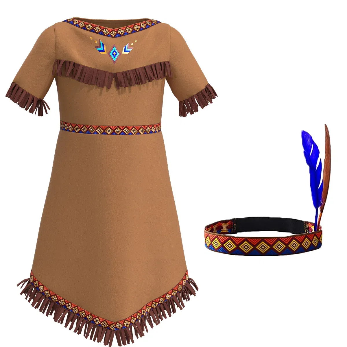 Color: Beige, Size: L - Women cosplay Indian Princess Costumes 2023 Adult Kids Girls Huntress Costume Christmas Halloween Party Mardi Gras Fancy Dress
