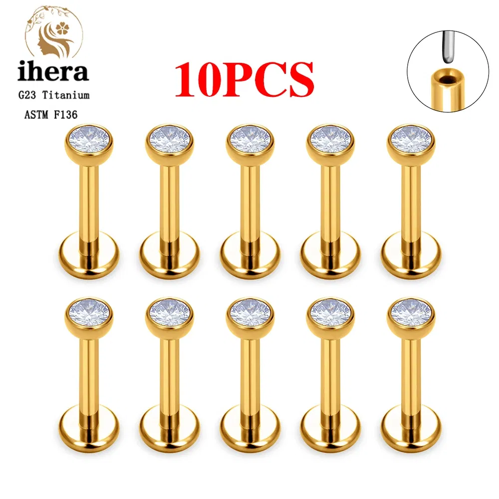 Metal color: SILVER PLATED, Ships From: CHINA, Main Stone Color: Orange - 10PCS G23 Titanium Lip Ring Labret Piercing Stud Earring CZ 16/18/20G Push Pin Ear Tragus Cartilage Helix Conch Pierc? Jewelry