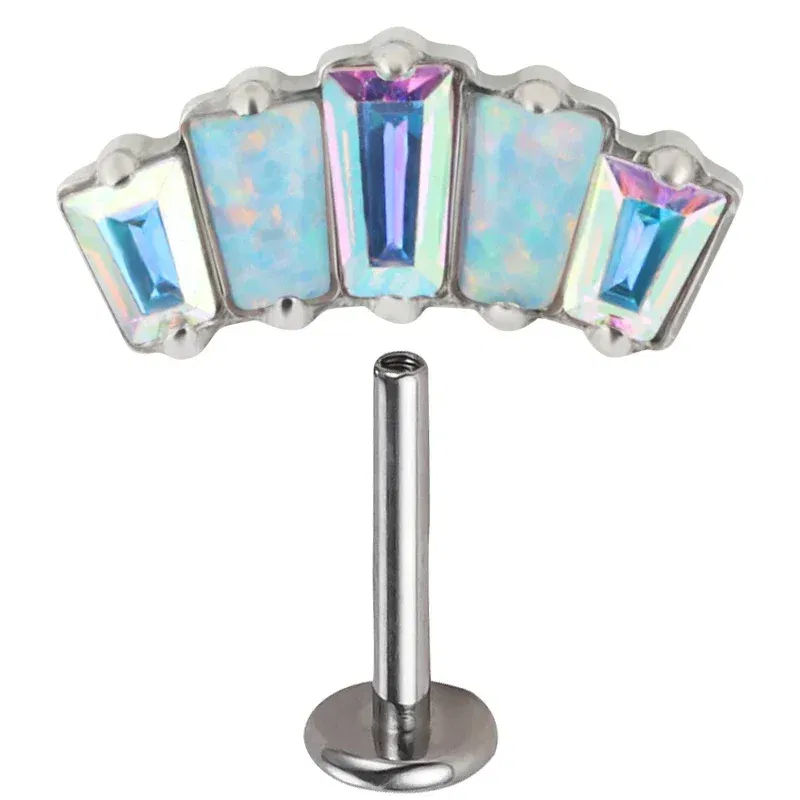 Metal color: Antique Bronze Plated, Main Stone Color: WHITE, Ships From: CHINA - G23 Titanium Ear Studs 5 Oblong CZ Blaze Curve Top Threaded Labret PIERC Lip Stud Ear Cartilage Tragus Helix Piercing Jewelry