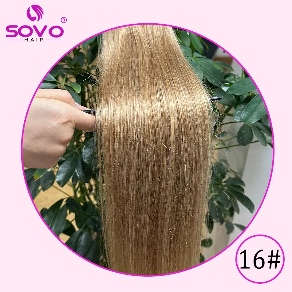 Color: #16, Length: 10inches - SOVO Clip In Hair Extensions Human Hair 3 Pieces Bone Straight Clip Ins Hair Extension 60-90G Real Natural European Hair 12-26"