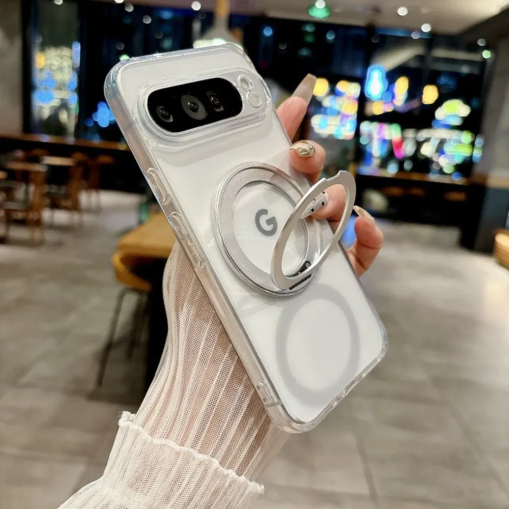 Color: black, Compatibility by Model: Google Pixel 7 Pro - for Magsafe Matte Rotating Bracket Case for Google Pixel 10 9 Pro XL 8 7 6 9A 8A 7A 6A Holder Stand Transparent Shockproof Cover