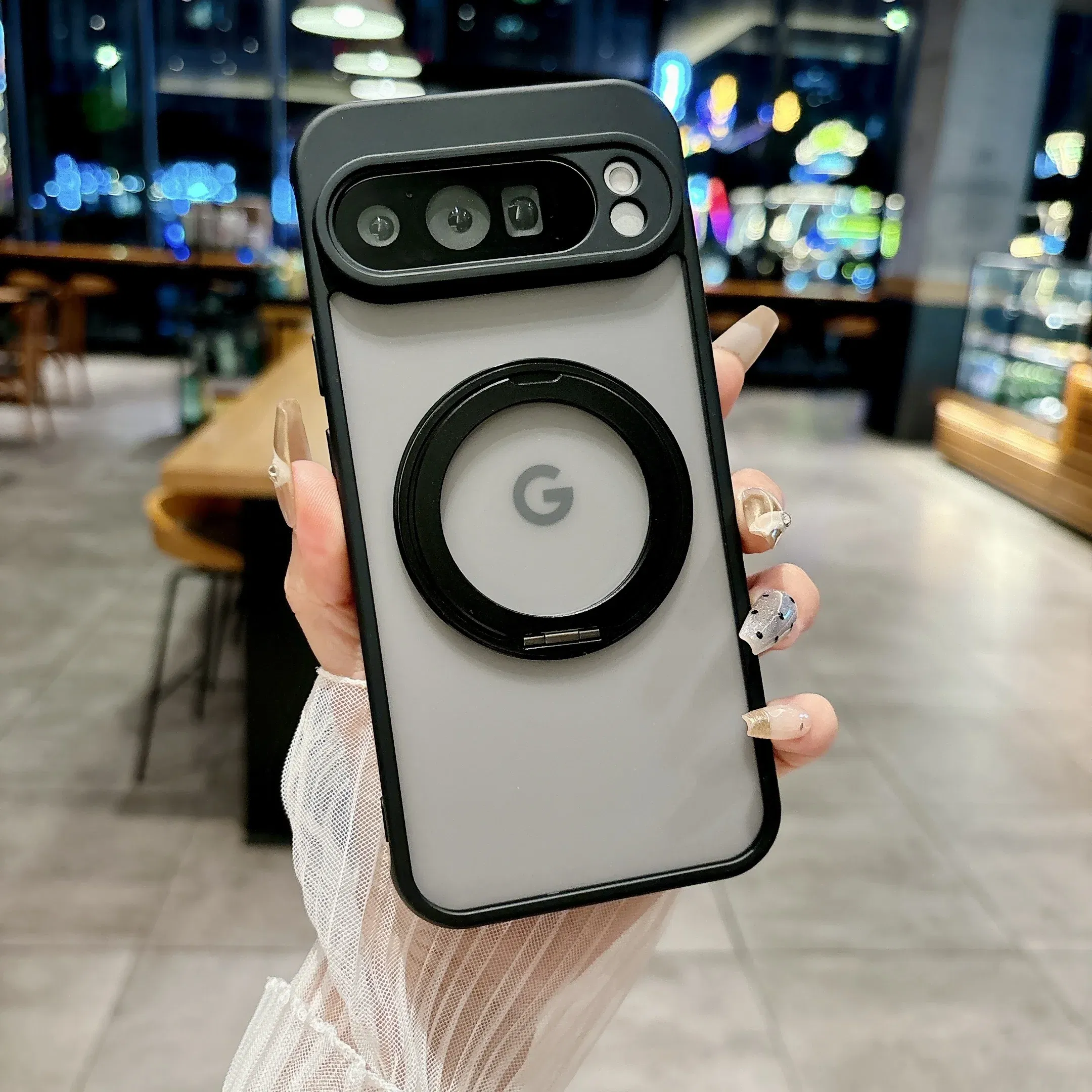 Color: black, Compatibility by Model: Google Pixel 7 Pro - for Magsafe Matte Rotating Bracket Case for Google Pixel 10 9 Pro XL 8 7 6 9A 8A 7A 6A Holder Stand Transparent Shockproof Cover