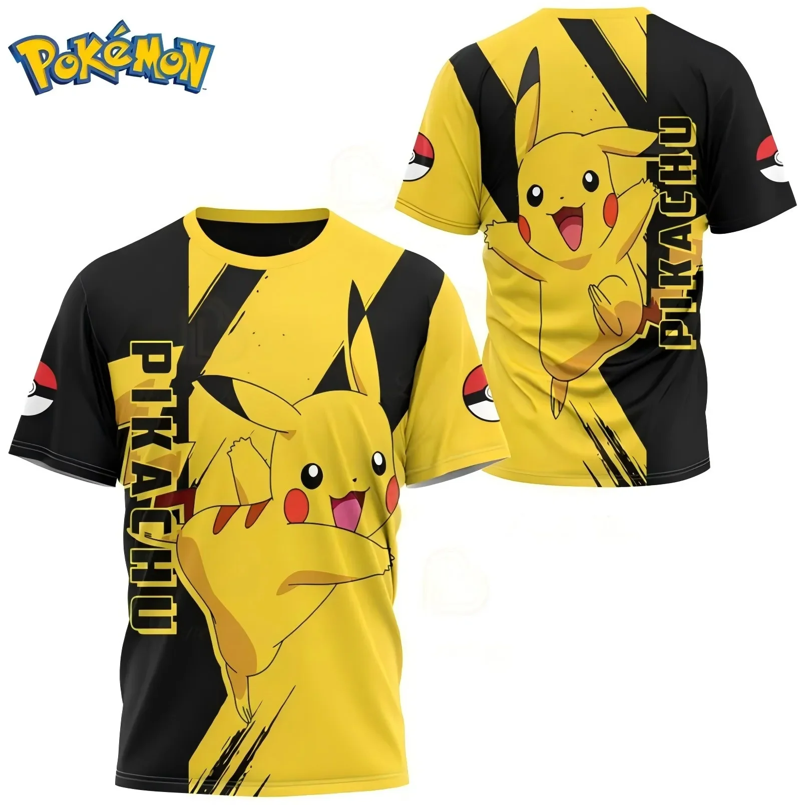Color: Gold, Size: XXS - ?€Miniso) Pokemon Men's Casual Wear T Shirts Cartoon Children Round Neck Short Sleeves Summer Clothing Pikachu Cartoon Print Tops