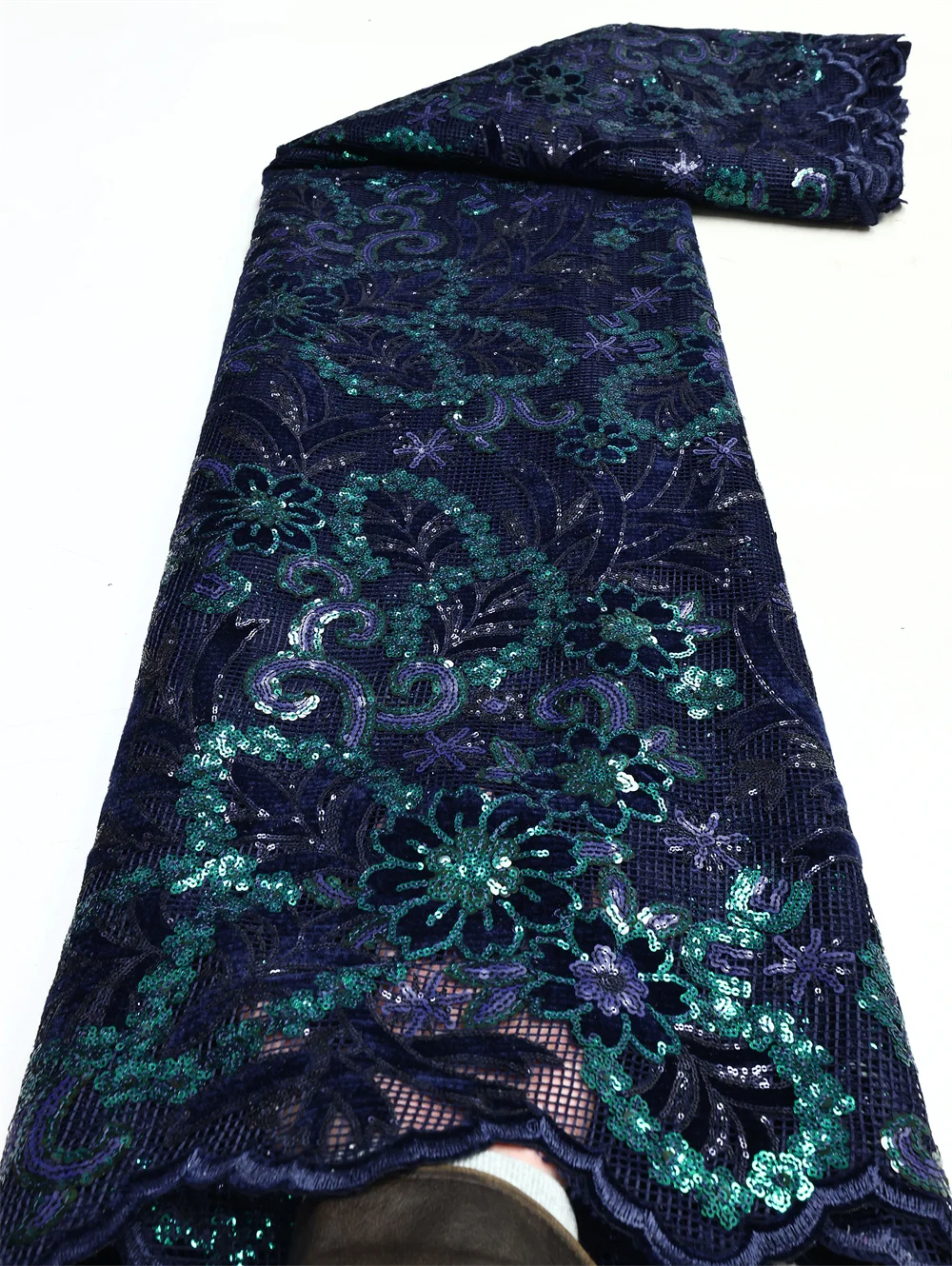 Color: SKY BLUE, length: 5 yards, Width: 120cm - African Velvet Lace Fabric, High Quality Elegant Nigerian Wedding Sequins Lace Fabrics 5 Yards Laser Cutting French Tulle Laces