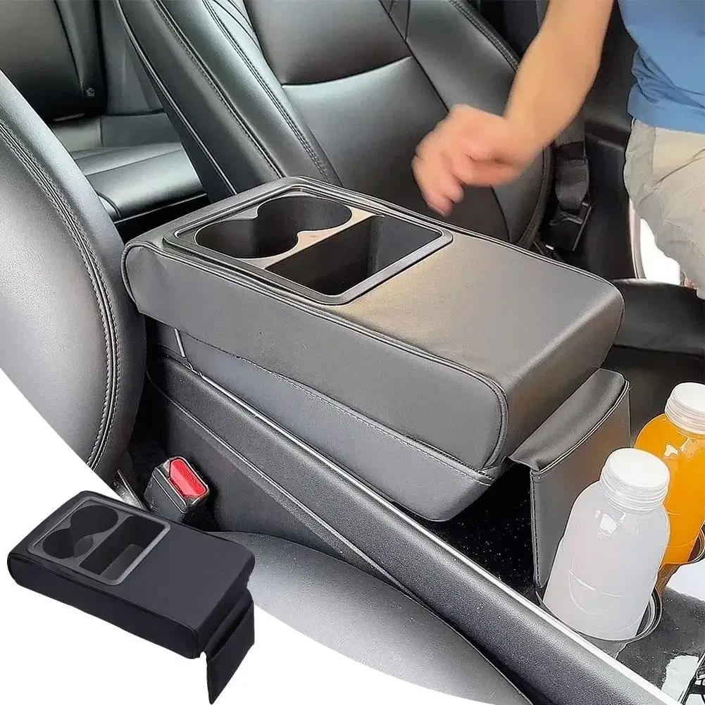 Color Name: black, Ships From: CHINA - Car Armrest Cushion With Cup Holder Universal Storage Support Central Armrest With Elbow Pocket Cotton Memory Wear-Resistant