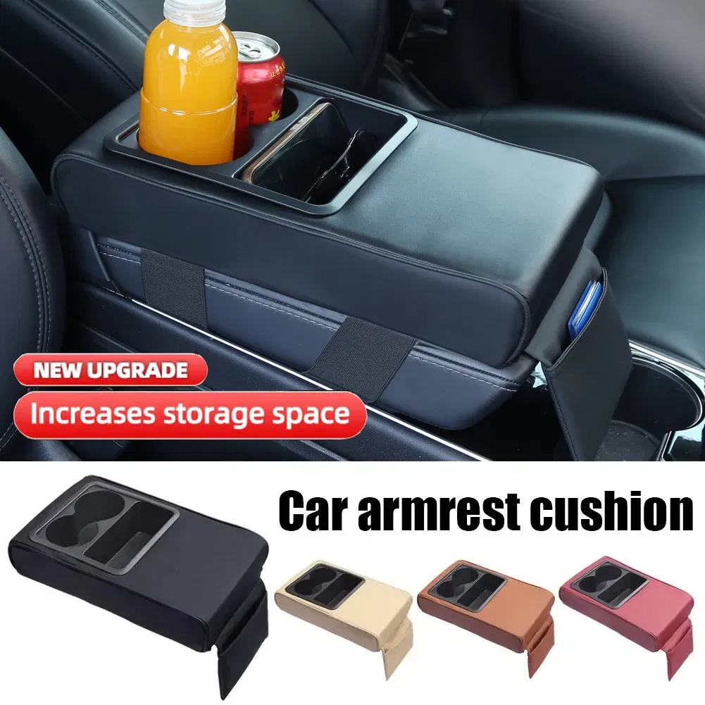 Color Name: black, Ships From: CHINA - Car Armrest Cushion With Cup Holder Universal Storage Support Central Armrest With Elbow Pocket Cotton Memory Wear-Resistant